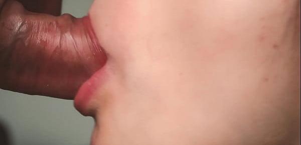  Slow motion. Close up blowjob from teen. Oral creampie